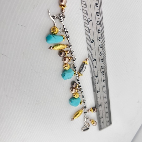 Vintage Signed Brighton Persiana Turquoise Crystal Gray Pearl Long Necklace set. - Picture 4 of 11